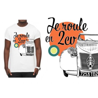 T-shirt BLANC ” Je roule en 2cv “