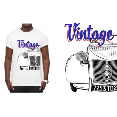 T-shirt BLANC ” Vintage Bleu Blanc Rouge “