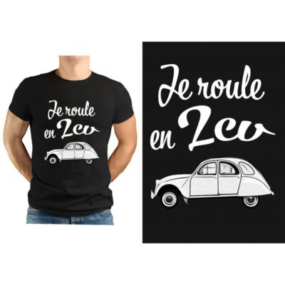 T-shirt NOIR ” Je roule en 2cv “