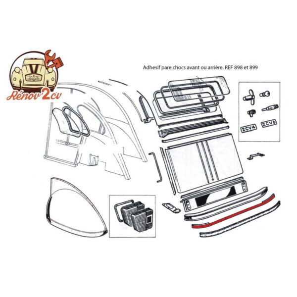 Adhesif noir etroit pare chocs avant ou arriere 2cv – Image 2