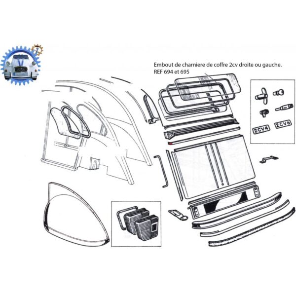 Embout de charniere droite de coffre 2cv en Aluminium poli – Image 2
