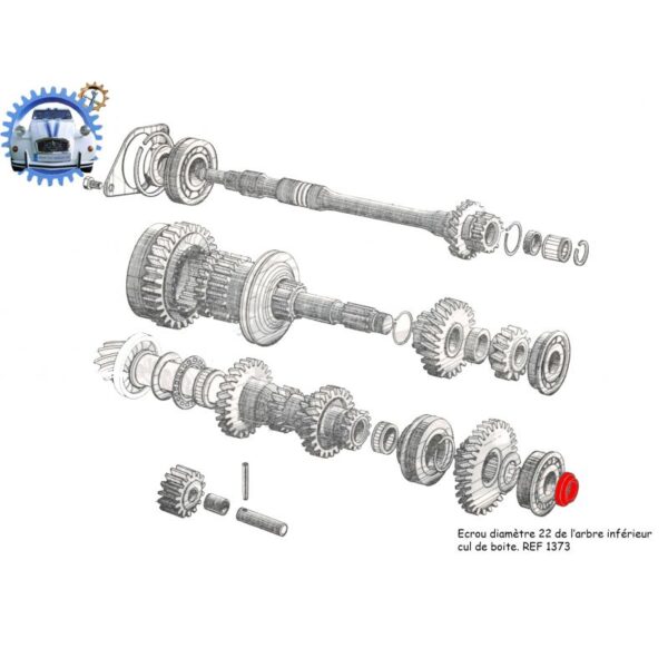 Ecrou H 20x150 de l'arbre inferieur cul de boite Pas Inversé – Image 3