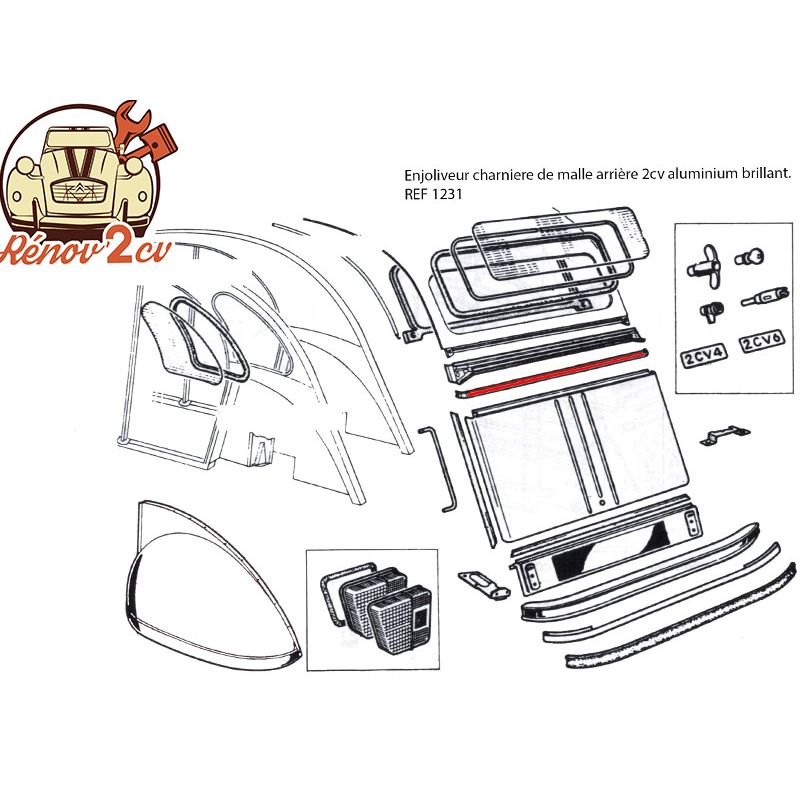 Enjoliveur charniere de malle arriere 2cv aluminium – Image 2